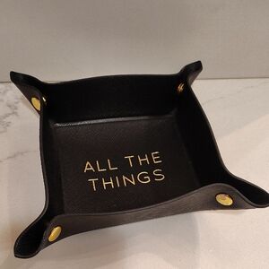 Mudpie Black Trinket Container "All The Things" Faux Gold Snaps 6.5" X 6.5"